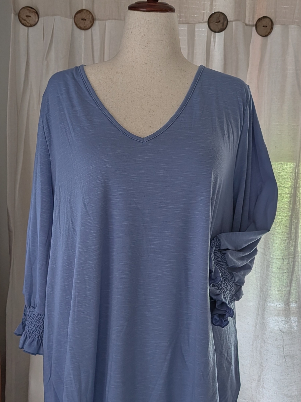 BloomChic Periwinkle Blue V-Neck Tunic with Smocked Cuffs